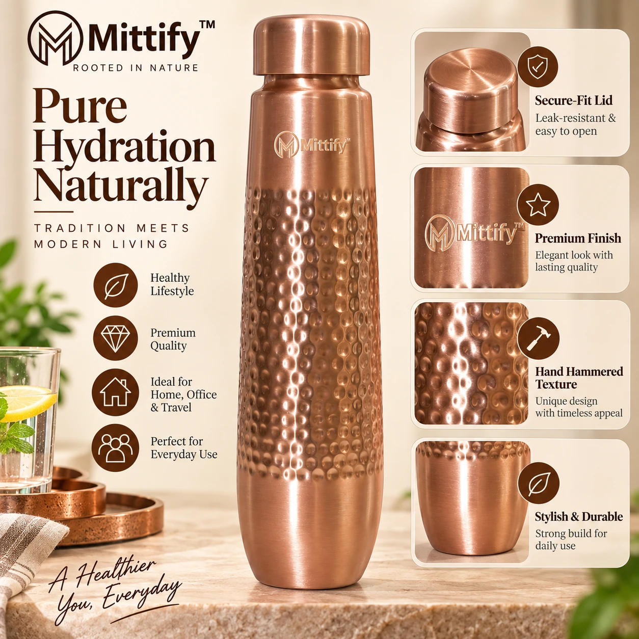 Hand-Hammered-Pure-Copper-Bottle